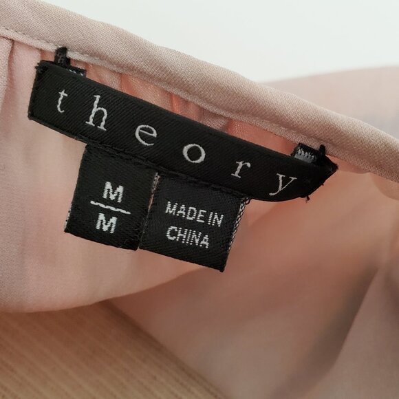 Theory silk blouse ruched poet shirt painted ballet pink blue purple peach Med - Picture 5 of 9